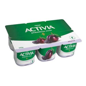 Leite Fermentado Activia Integral Ameixa Bandeja 510g com 6 Unidades