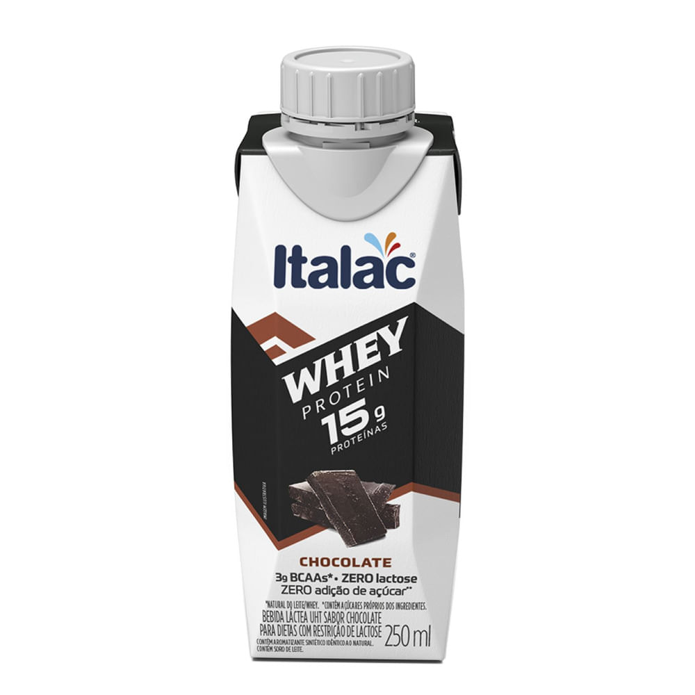Bebida Láctea Italac Whey 15g Zero Lactose Chocolate 250ml