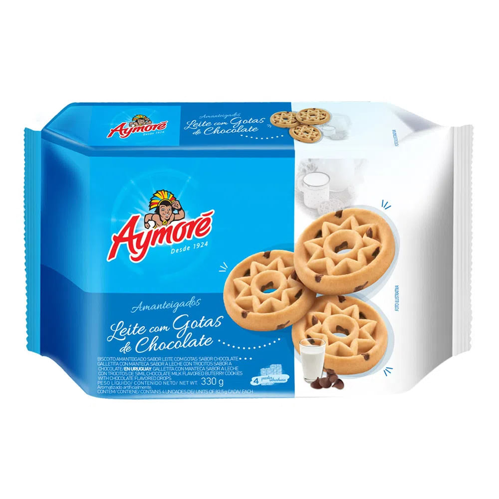 Biscoito Amanteigado Aymoré c/ Gotas de Chocolate Leite Pacote 248g ...