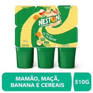 Iogurte Neston 3 Cereais Mamão, Maçã, Banana e Cereais + Morango Bandeja 510g c/ 6 Unid