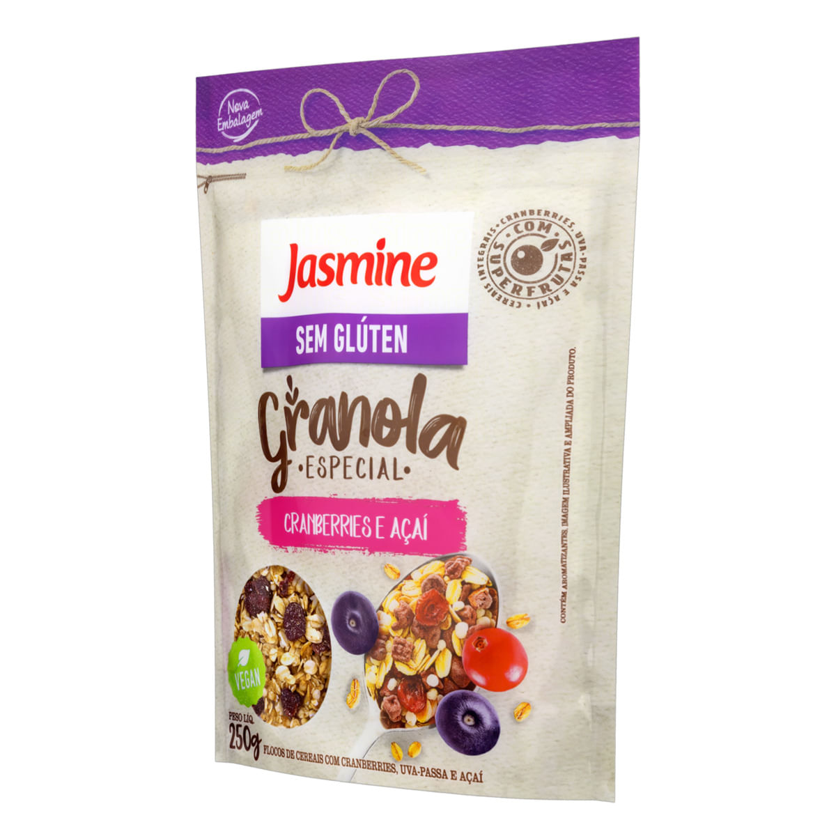Granola Jasmine Especial sem Glúten Cranberries e Açaí Pouch 250g