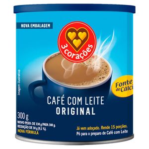 Café c/ Leite Solúvel 3 Corações Original Lata 300g