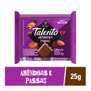 Chocolate Garoto Talento ao Leite c/ Amêndoas e Passas Pacote 25g