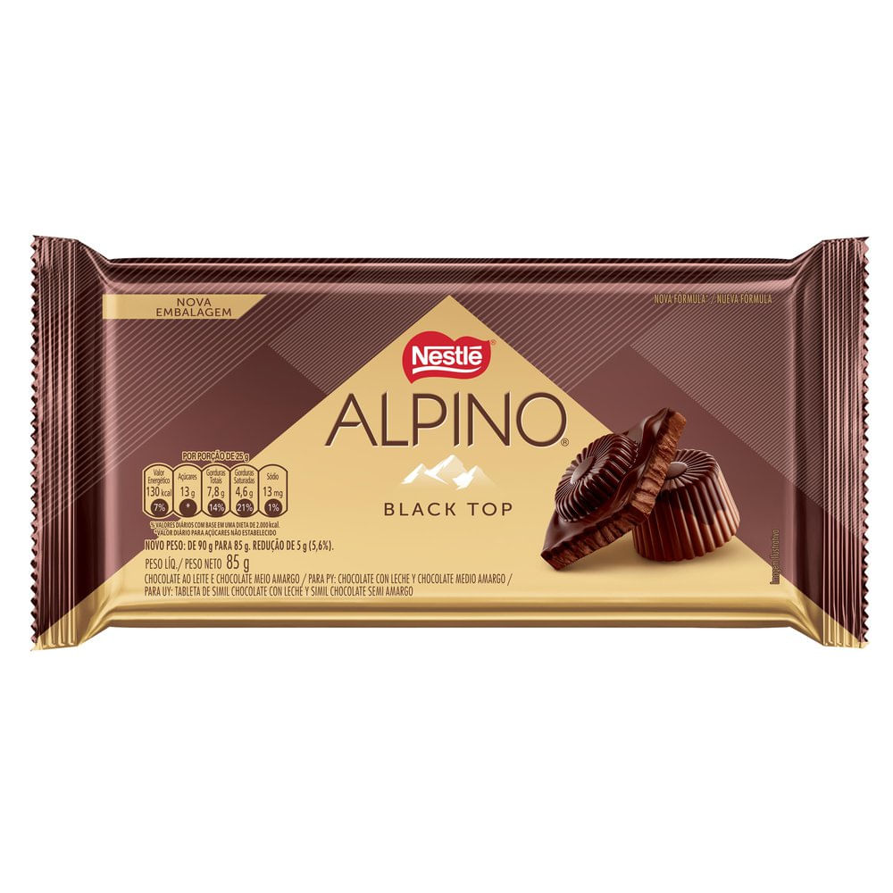 Chocolate em Barra Alpino ao Leite e Meio Amargo Black Top 85g