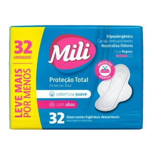 Absorvente Mili Suave c/ Abas Proteção Total c/ 32 Unid