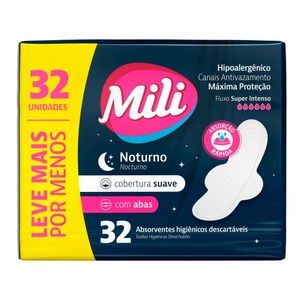 Absorvente Mili Suave Noturno c/ Abas c/ 32 Unid