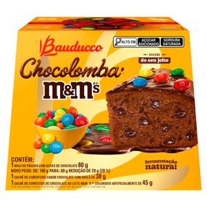 Kit Bauducco Chocolomba c/ Gotas de Chocolate 80g + Sachê Conf de Chocolate 30g + Sachê Conf M&Ms 45g