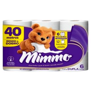 Papel Higiênico Mimmo Folha Dupla Neutro 40 Metros c/ 6 Unid