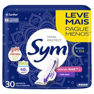 Absorvente Sym Noite e Dia c/ Bas Total Protect Suave c/ 30 Unid Leve Mais Pague Menos