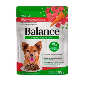 Alimento p/ Cães Balance Adultos Premium Especial Carne e Vegetais ao Molho Sachê 85g