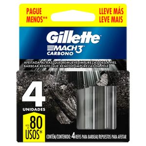 Carga de Aparelho Gillette Mach3 para Barbear Carbono com 4 Unid Leve + Pague -