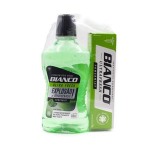 Kit Bianco Enxaguante Bucal 500ml + Creme Dental 70g Ultra Fresh Powermint