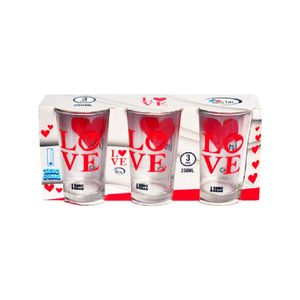 Conjunto Copo Seu Lar Love Vidro 250ml c/ 3 Unid