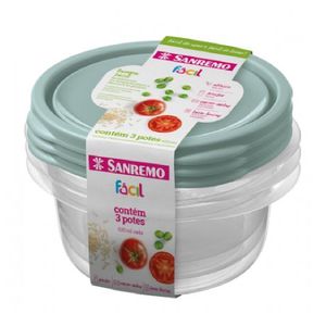 Conjunto de Pote Sanremo Quadrado Plástico Sortido 620ml c/ 3 Unid