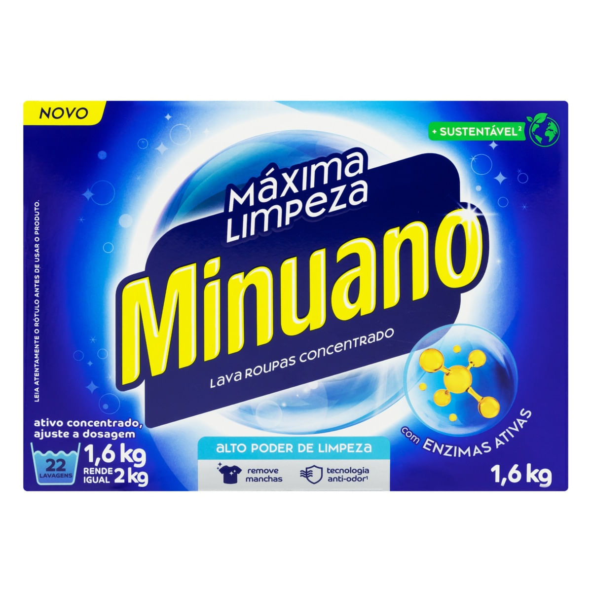 Lava Roupas em Pó Concentrado Minuano Máxima Limpeza Caixa 1,6Kg