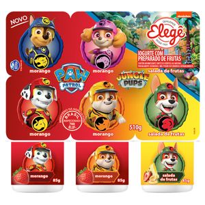 Iogurte Parcialmente Desnatado Elegê Morango + Salada de Frutas PawPatrol Jungle Pups 85g c/ 6 Unid