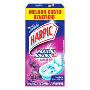 Limpador e Aromatizador Sanitário Harpic Pastilha Adesiva Power 2 em 1 Lavanda 3 Unidades