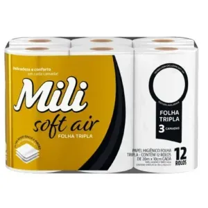 Papel Higiênico Mili Soft Air Folha Tripla 20m com 12 Unidades
