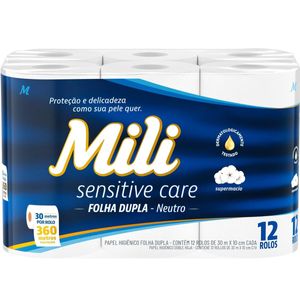 Papel Higiênico Mili Neutro Folha Dupla 30m C/ 12 Unidades