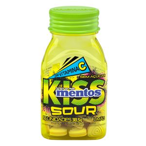 Pastilha Mentos Kiss Sour Zero Açúcar Limão Frasco 38,5g 55 Unidades