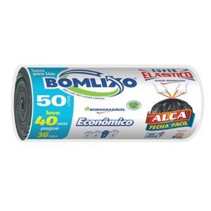 Saco para Lixo Bomlixo Rolo Alça Econômica Preto 50 Litros com 40 Unidades