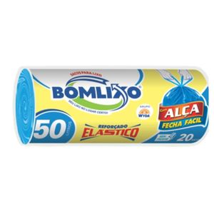Saco para Lixo Bomlixo Rolo Alça Fecha Fácil Azul 50 Litros com 20 Unidades