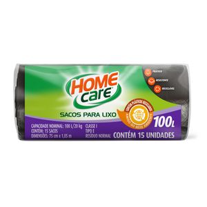 Saco para Lixo Home Care Rolo Preto 100 Litros com 15 Unidades